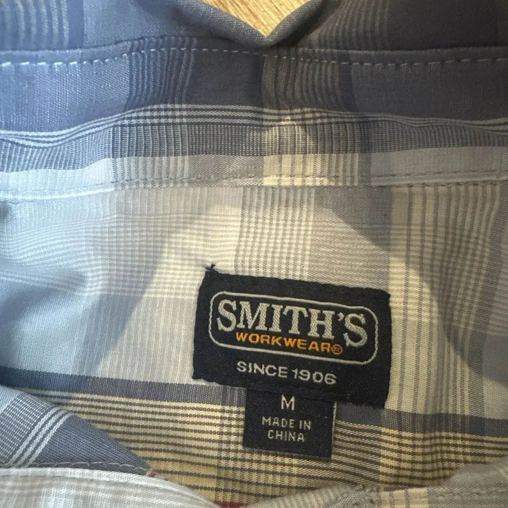 Smith's Workwear‎ Men's Blue Plaid Short Sleeve Button Down Shirt Medium NEW